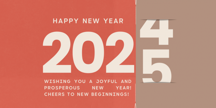 Beige Red Modern Happy New Year 2025 Facebook Post