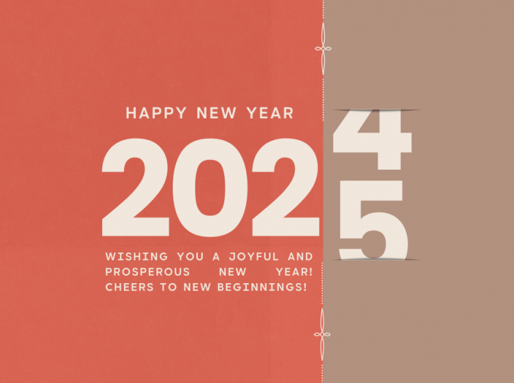 Beige Red Modern Happy New Year 2025 Facebook Post